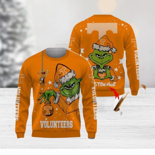 Personalized Name NCAA Tennessee Volunteers Football Fans Sweater Grinch Ugly Sweater Christmas Xmas Gift