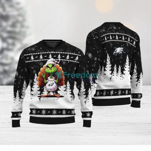 Philadelphia Eagles Black Grinch Turkey Disguise Thankgiving Knitted Christmas Sweater AOP Gift Holidays