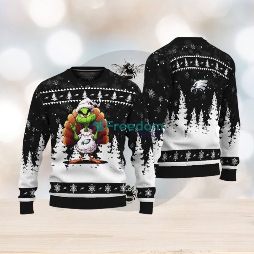 Philadelphia Eagles Black Grinch Turkey Disguise Thankgiving Knitted Christmas Sweater AOP Gift Holidays