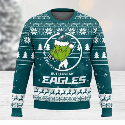 Philadelphia Eagles Grinch I Hate People But I Love 3D Sweater Christmas Gift Ugly Christmas Sweater