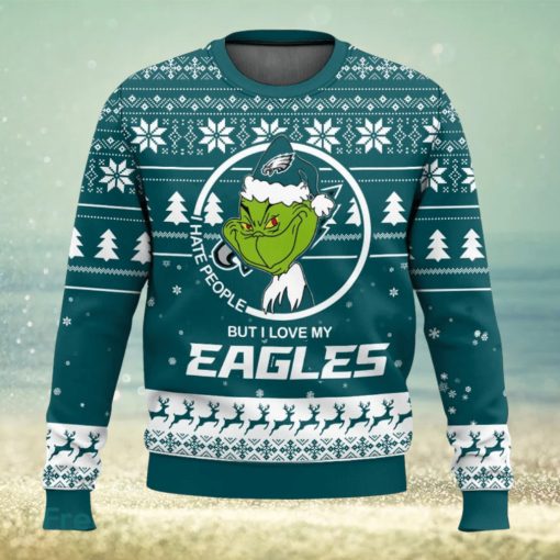 Philadelphia Eagles Grinch I Hate People But I Love 3D Sweater Christmas Gift Ugly Christmas Sweater