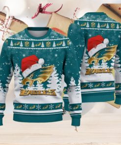 Philadelphia Eagles Logo Golden Fans Santa Hat Tree Ugly Christmas 3D Sweater