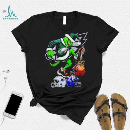 Philadelphia Eagles Santa Grinch stomp NFL helmets funny Christmas shirt