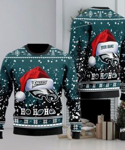 Philadelphia Eagles Symbol Wearing Santa Claus Hat Ho Ho Ho Personalized Christmas Ugly Sweater