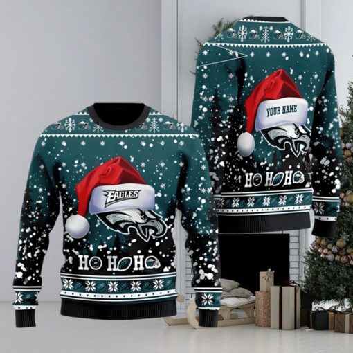 Philadelphia Eagles Symbol Wearing Santa Claus Hat Ho Ho Ho Personalized Christmas Ugly Sweater