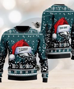 Philadelphia Eagles Symbol Wearing Santa Claus Hat Ho Ho Ho Personalized Christmas Ugly Sweater