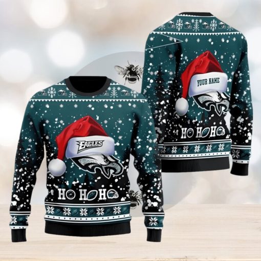 Philadelphia Eagles Symbol Wearing Santa Claus Hat Ho Ho Ho Personalized Christmas Ugly Sweater