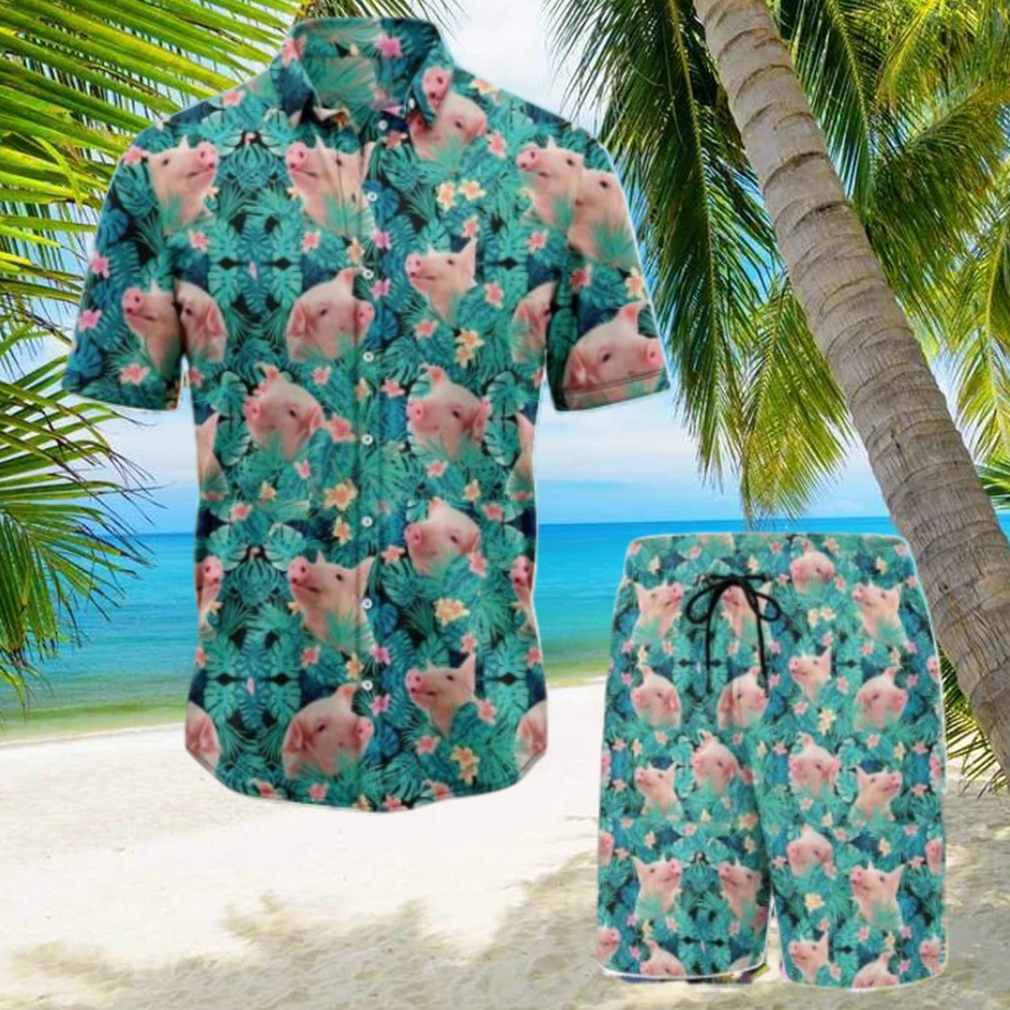 Pig And Tropical Plants Hawaiian Shirt And Shorts Pig And Tropical Plants Hawaiian Shirt And Shorts