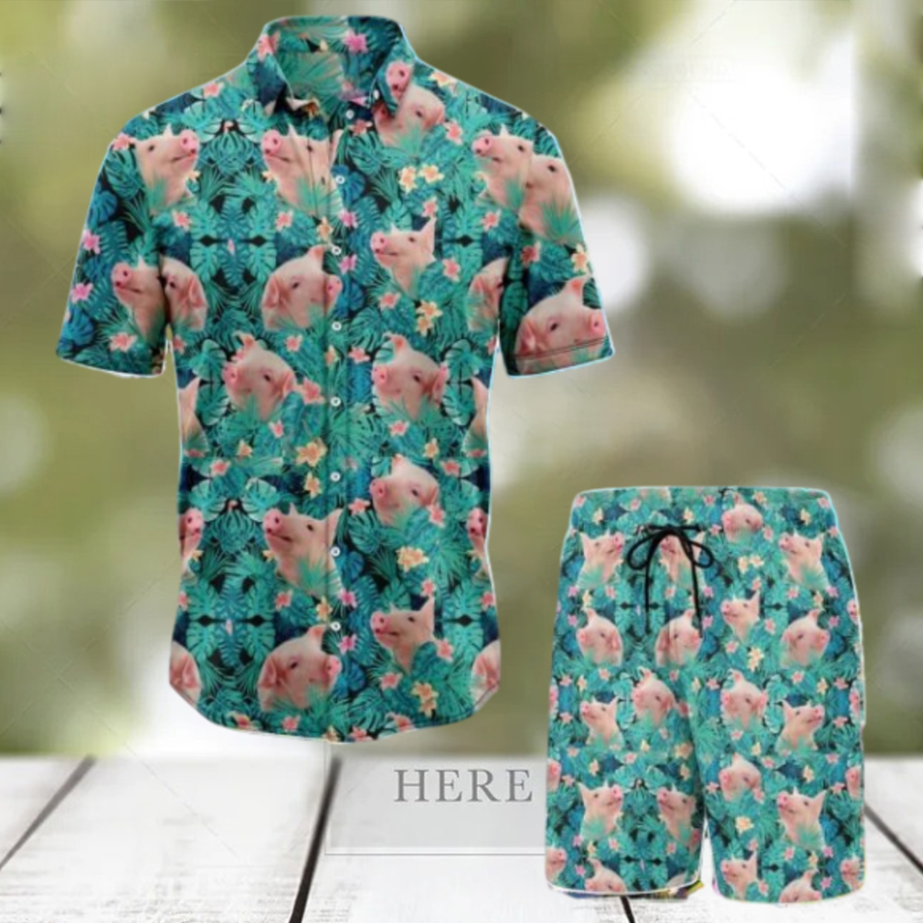 Pig And Tropical Plants Hawaiian Shirt And Shorts Pig And Tropical Plants Hawaiian Shirt And Shorts