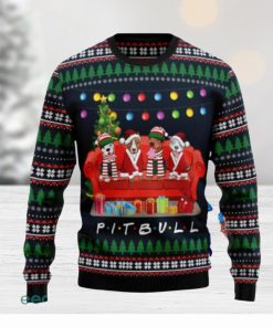 Pit Bull Friends On Red Sofa Ugly Christmas Sweaters Gift For Men Women