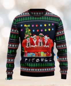 Pit Bull Friends On Red Sofa Ugly Christmas Sweaters Gift For Men Women