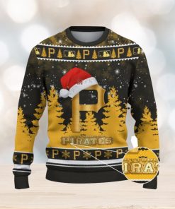 Pittsburgh Pirates Logo Wearing Santa Hat Trending Christmas Gift AOP Ugly Christmas Sweater Men Women Winter Gift