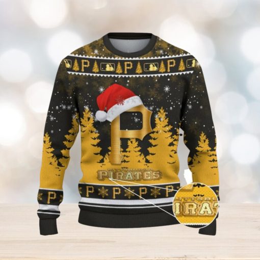 Pittsburgh Pirates Logo Wearing Santa Hat Trending Christmas Gift AOP Ugly Christmas Sweater Men Women Winter Gift