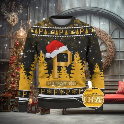 Pittsburgh Pirates Logo Wearing Santa Hat Trending Christmas Gift AOP Ugly Christmas Sweater Men Women Winter Gift