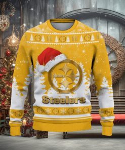 Pittsburgh Steelers Logo Wearing Santa Hat Trending Christmas Gift AOP Ugly Christmas Sweater Men Women Winter Gift