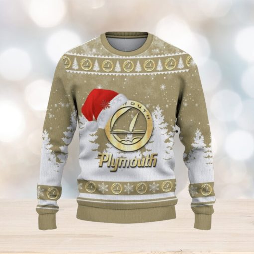 Plymouth Logo Wearing Santa Hat Trending Christmas Gift AOP Ugly Christmas Sweater Men Women Winter Gift