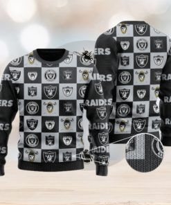 Raiders Logo Checkered Flannel Design Knitted Ugly Christmas Sweater