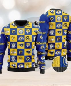 Rams Logo Checkered Flannel Design Knitted Ugly Christmas Sweater