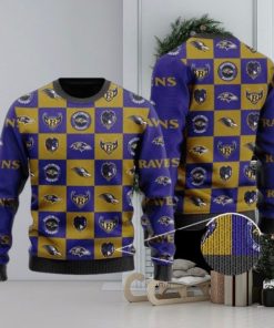 Ravens Logo Checkered Flannel Design Knitted Ugly Christmas Sweater