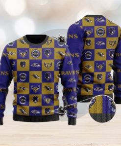 Ravens Logo Checkered Flannel Design Knitted Ugly Christmas Sweater