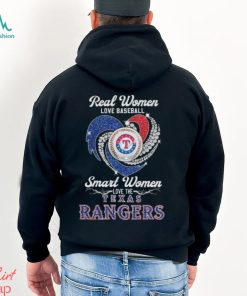 Real Women Love Baseball Smart Women Love Texas Rangers Diamond Heart 2023 Shirt