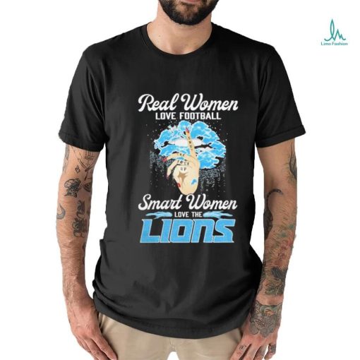 Real Women Love Football Smart Women Love The Detroit Lions Lips Diamonds T shirt