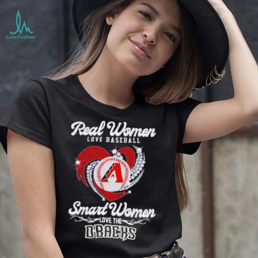Real women love baseball smart women love the Arizona Diamondbacks baseball heart logo gift shirt