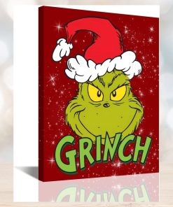 Red Fun Cute Grinch Themed Xmas Holiday Kids Wall Art Grinch Christmas Canvas Prints Rustic Artwork Christmas Tree Poster