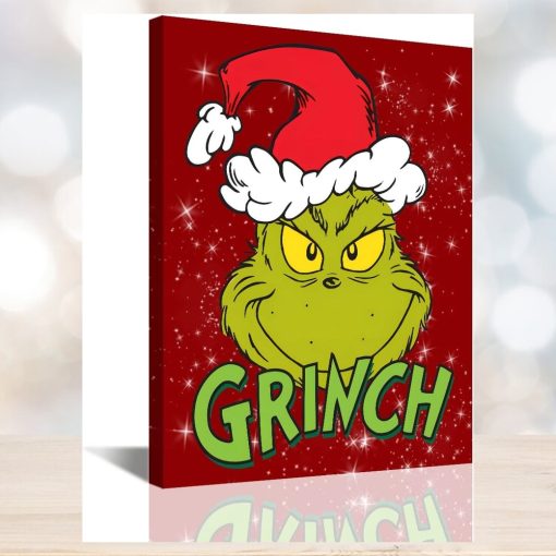 Red Fun Cute Grinch Themed Xmas Holiday Kids Wall Art Grinch Christmas Canvas Prints Rustic Artwork Christmas Tree Poster