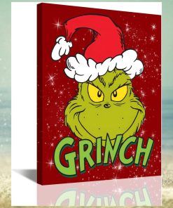 Red Fun Cute Grinch Themed Xmas Holiday Kids Wall Art Grinch Christmas Canvas Prints Rustic Artwork Christmas Tree Poster