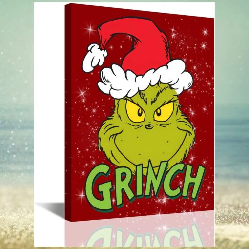 Red Fun Cute Grinch Themed Xmas Holiday Kids Wall Art Grinch Christmas Canvas Prints Rustic Artwork Christmas Tree Poster