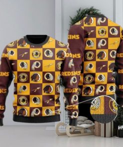 Redskins Logo Checkered Flannel Design Knitted Ugly Christmas Sweater