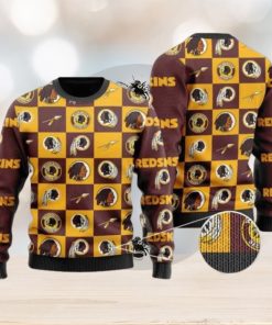 Redskins Logo Checkered Flannel Design Knitted Ugly Christmas Sweater