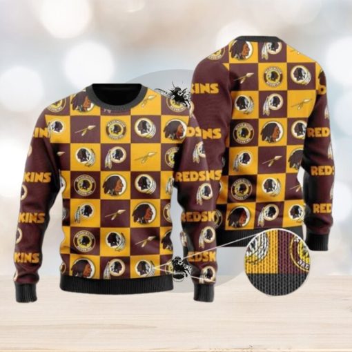 Redskins Logo Checkered Flannel Design Knitted Ugly Christmas Sweater