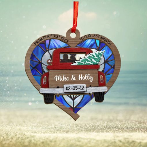 Redtruck Couple Personalized Suncatcher Ornament