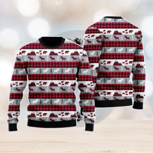 Reindeer And Beer On Buffalo Plaid Pattern Christmas Unisex Ugly Sweater