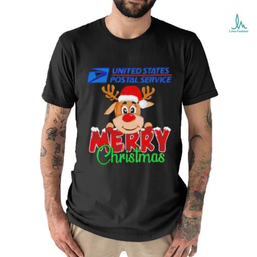 Reindeer Santa USPS United States Postal Service Merry Christmas logo shirt