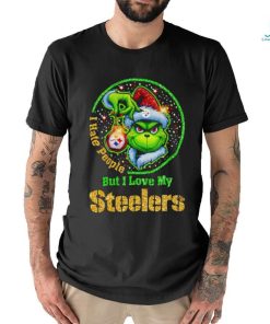 Rhinestone Santa Grinch I hate people but I love my Steelers shirt