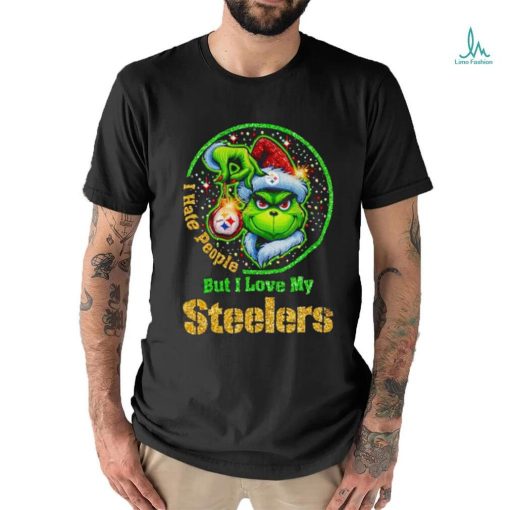 Rhinestone Santa Grinch I hate people but I love my Steelers shirt