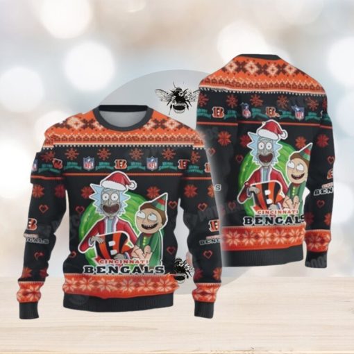 Rick And Morty Nfl Cincinnati Bengals Black Ugly Christmas Sweaters