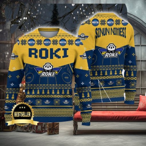 RoKi Hockey Ugly Christmas Sweater Logo Custom Name Gift Fans