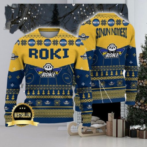 RoKi Hockey Ugly Christmas Sweater Logo Custom Name Gift Fans