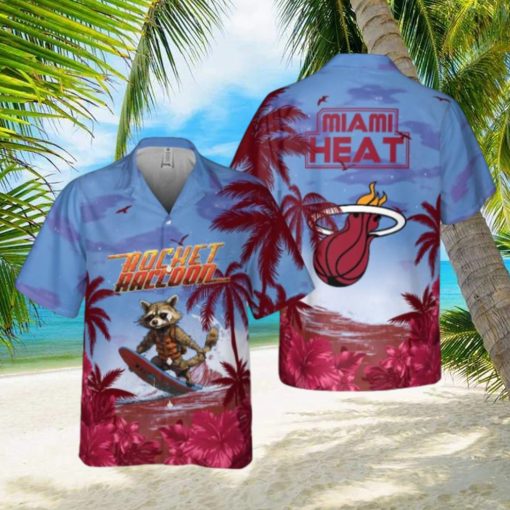 Rocket Raccoon And NBA Miami Heat Summer Pattern Print Hawaiian Shirt