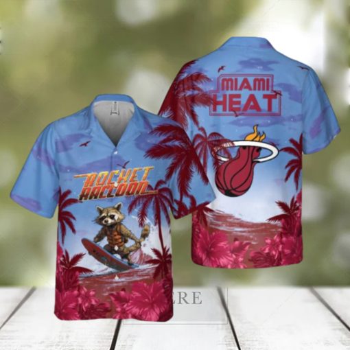 Rocket Raccoon And NBA Miami Heat Summer Pattern Print Hawaiian Shirt