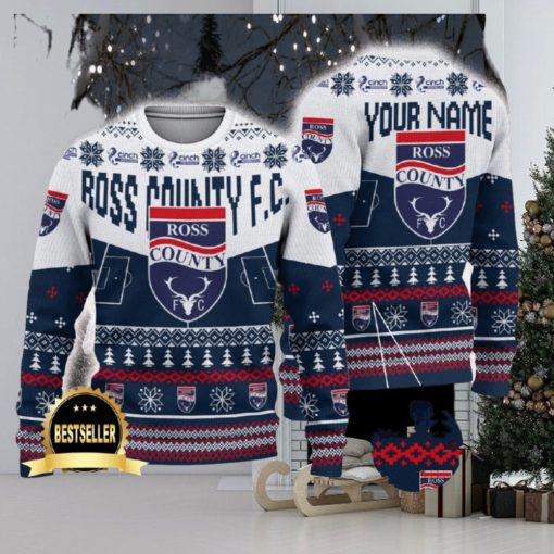 Ross County FC Ugly Christmas Sweater Logo Custom Name Gift Fans