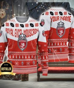 Royal Excel Mouscron Ugly Christmas Sweater Logo Custom Name Gift Fans