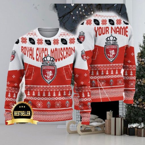 Royal Excel Mouscron Ugly Christmas Sweater Logo Custom Name Gift Fans