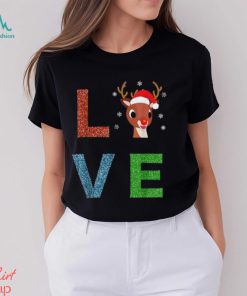 Rudolph Red Nosed Reindeer Glitter LOVE Kids Gift T Shirt