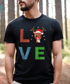 Rudolph Red Nosed Reindeer Glitter LOVE Kids Gift T Shirt