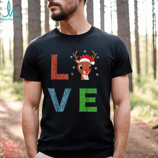 Rudolph Red Nosed Reindeer Glitter LOVE Kids Gift T Shirt